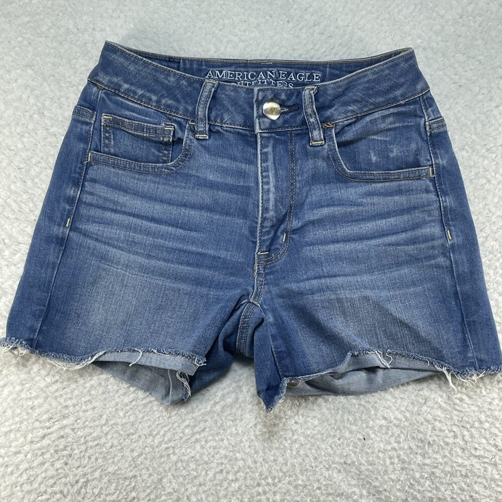 American Eagle Womens Size 2 Hi Rise Shortie Super Stretchy Cutoff Jean Shorts
